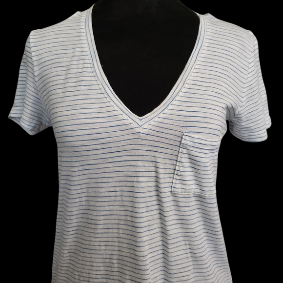 Madewell Blue And White Striped V-Neck Women's Top XXS - Picture 9 of 12